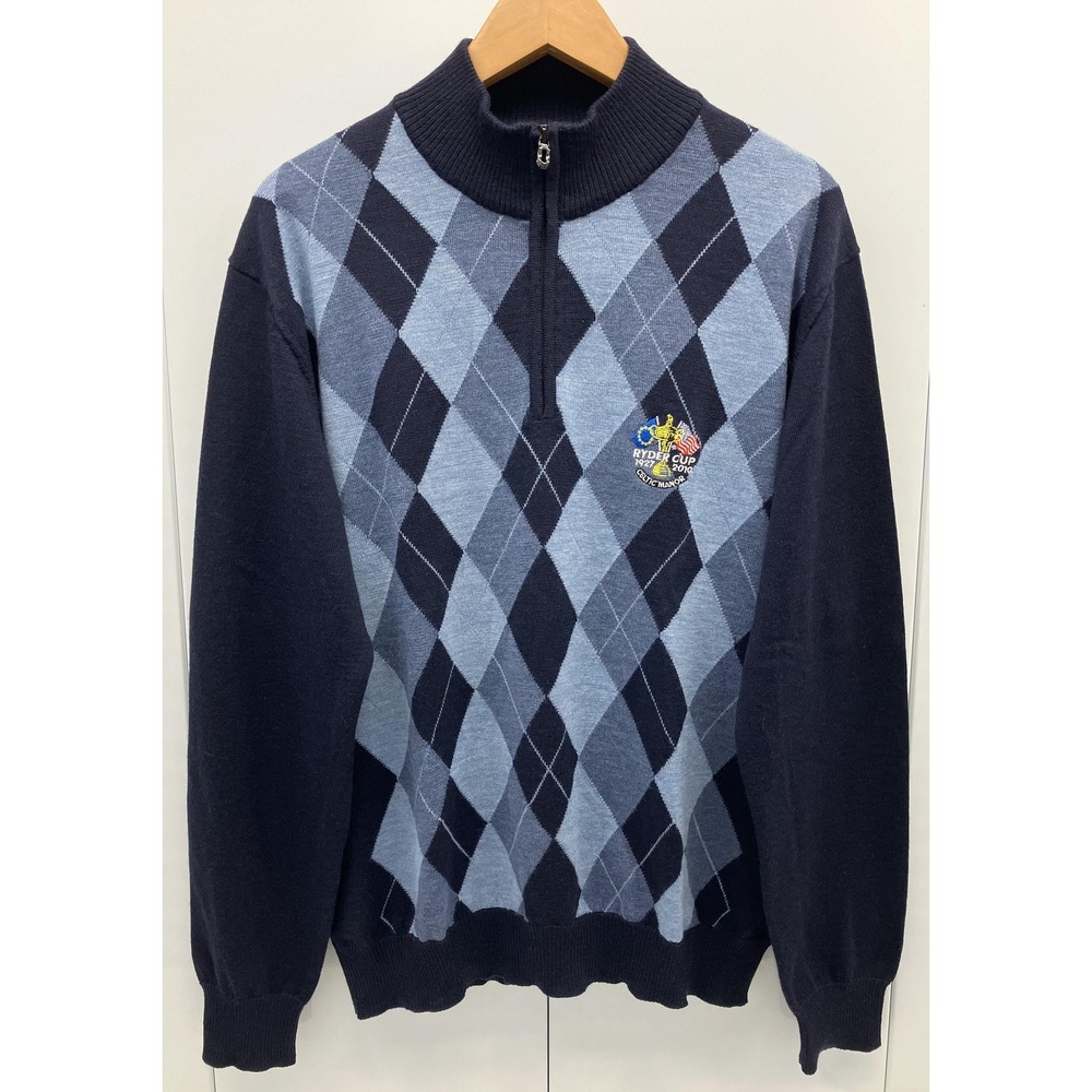 Canali Sweater Mens 54 Navy Argyle 1/4 Zip Merino Wool Ryder Cup 2010 Made Italy